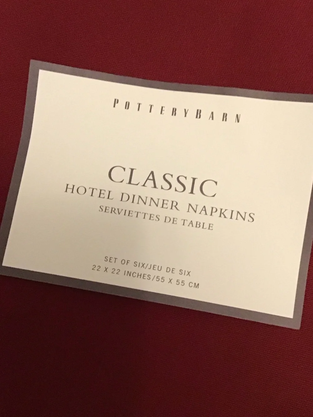 Pottery Barn Classic Hotel Dinner Napkins (6)